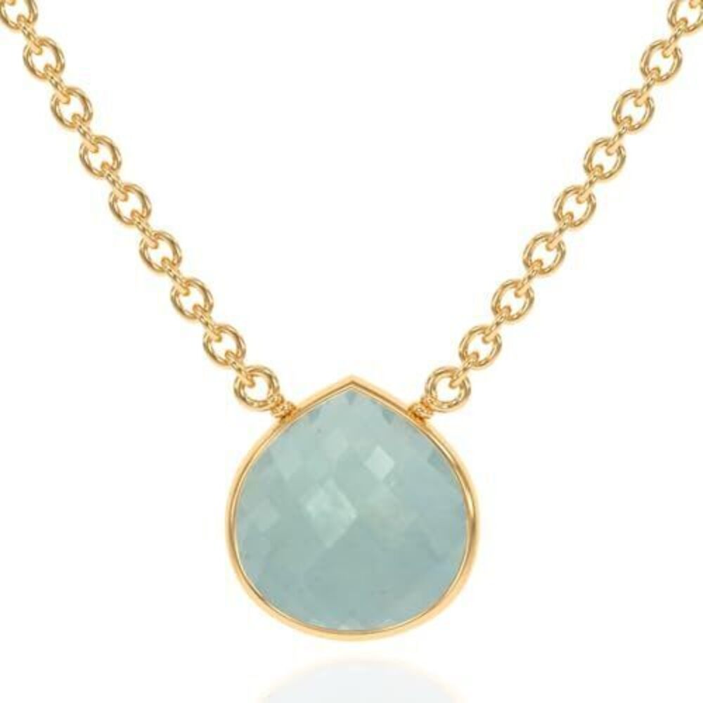 8721 Aquamarine Necklace , Premium Gold Heart Bezel Necklaces - Tarnish